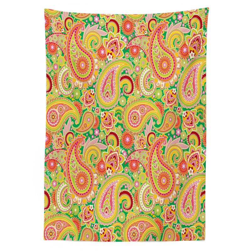 Paisley Tablecloth, Ornate Traditional Paisley Elements With Details In Bohemian Design Print, Rectangular Table Cover For Dining Room Kitchen Decor, 60" X 84", Multicolor