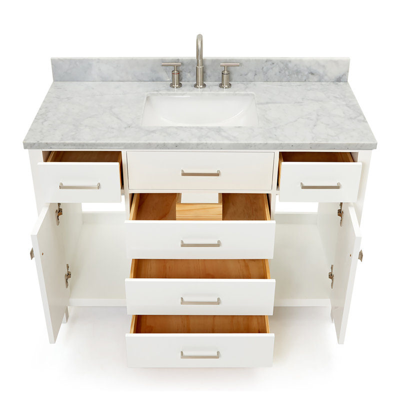 Ensemble de meuble-lavabo simple 48 po avec plateau en marbre de Carrare Aberdeenshire, Blanc