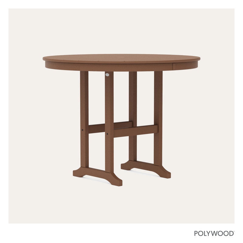 POLYWOOD Round Farmhouse Counter Table, Teak, 48"