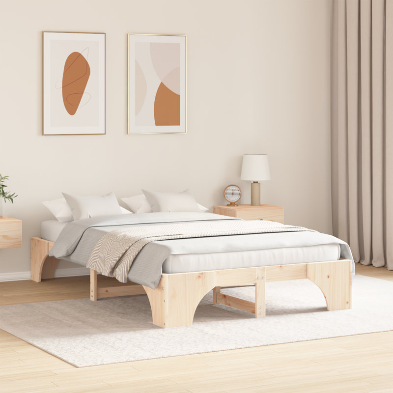 Bed Frame Solid Pine Wood Durable, Double (4'6), Natural