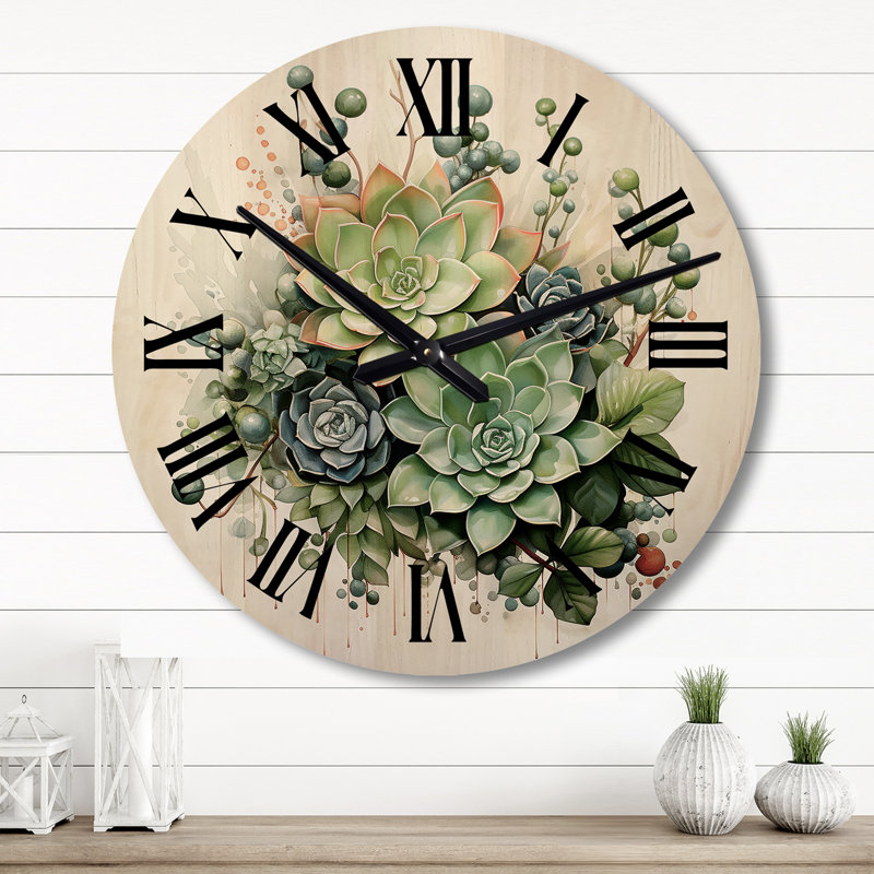 Horloge murale surdimensionnée verte Green Succulents, Grand