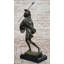Sculpture romaine ou grecque en bronze avec lance et bouclier sur base de marbre