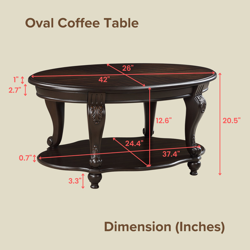 Mairie 42-inch Oval Wood Coffee Table, Espresso, Espresso