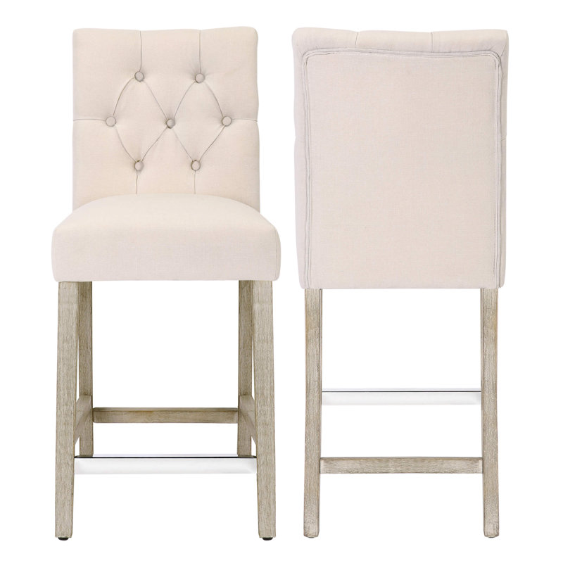 Tabouret de bar et de comptoir Wren (ensemble de 2), Beige, Tabouret de comptoir (siège d'une hauteur de 24 p, Gris antique