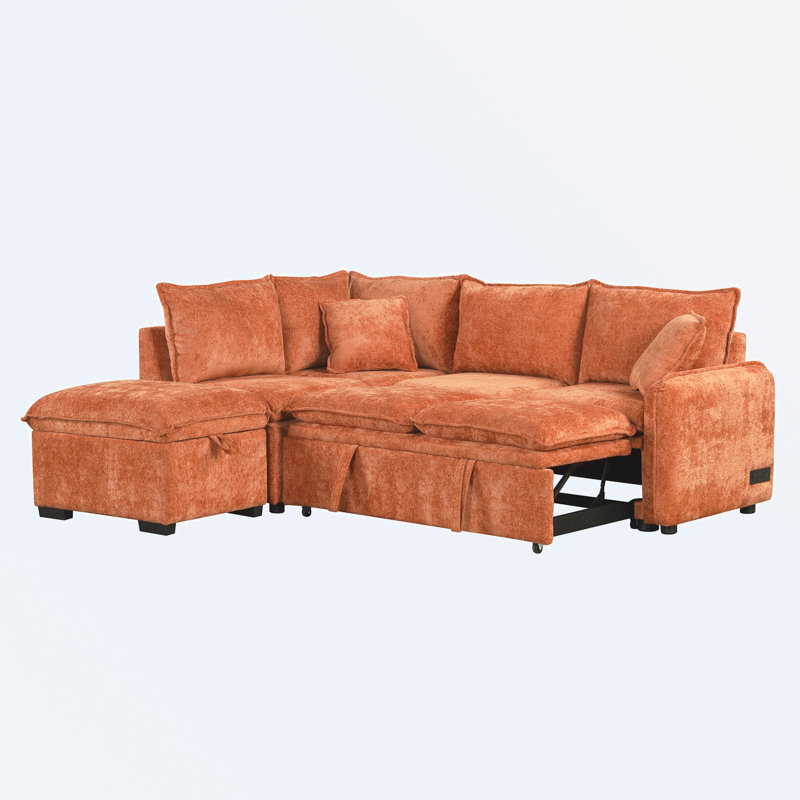 Tivarris Upholstered L-Shaped Sectional Left Hand Facing, Orange Chenille