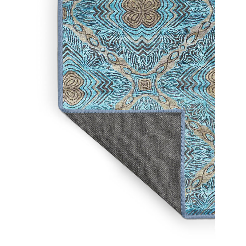 Tapis de zone bleu contemporain, Rectangle 5 pi x 7 pi