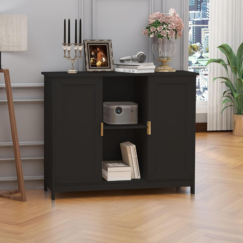 Buffet noir étroit, table d'appoint moderne, Noir