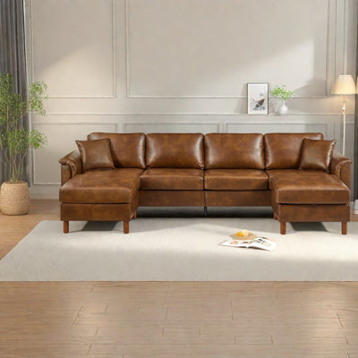 Canapé de coin avec rangement, canapé rustique en cuir PU de 120 pouces pour la maison familiale