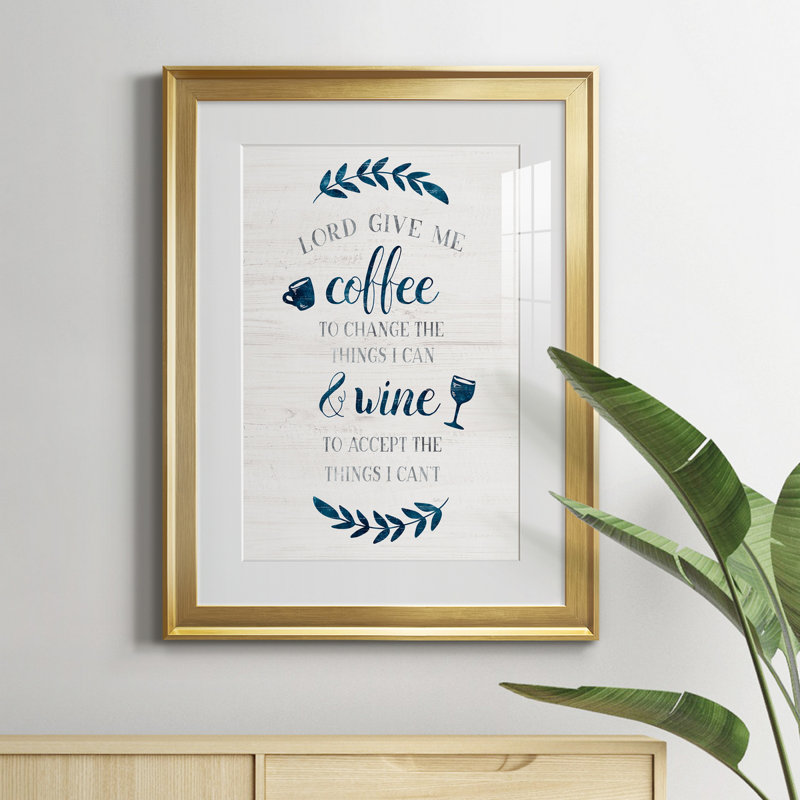 «Coffee and Wine» - Art textuel avec cadre photo, H 18,5 po x l 24,5 po x P 1,5 po, Or
