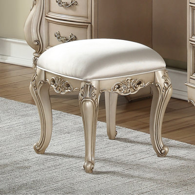 Tabouret de coiffeuse ivoire et ivoire doré avec pieds en cabriole