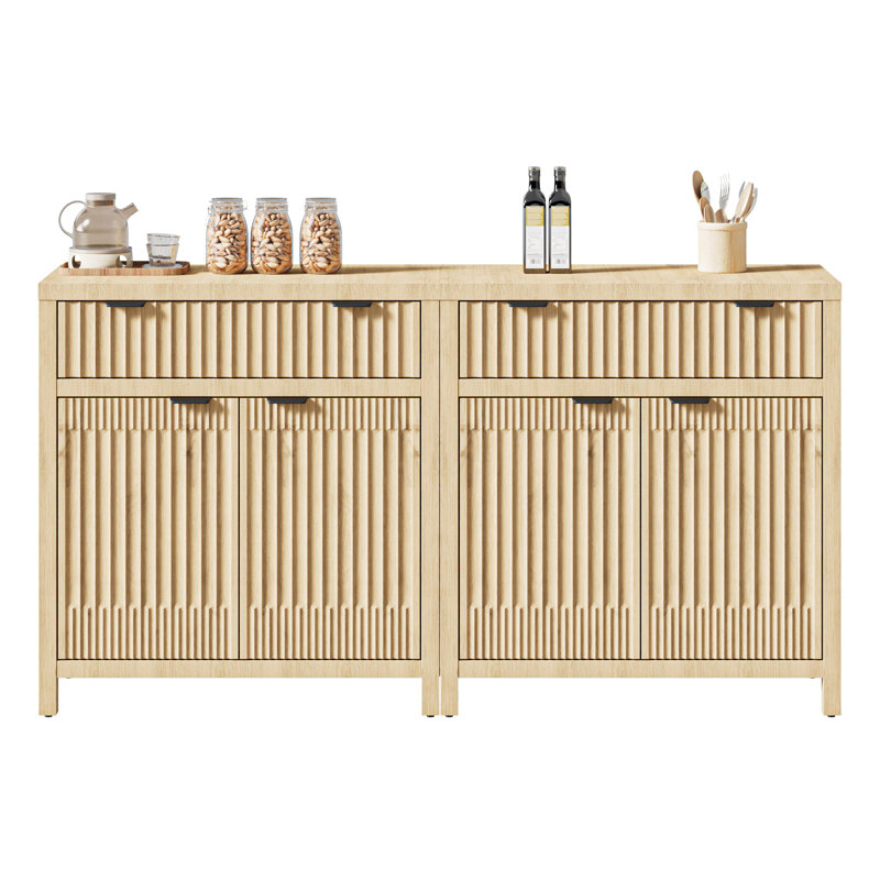64" Wide Buffet Sideboard With 1 Drawer and 2 Doors,Wood Accent Cabinets With Storage (Set of 2), Natural, Set of 2