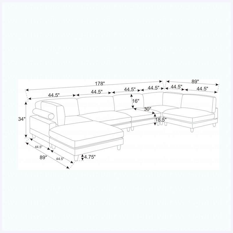 Large Seating Corduroy Modular Sectional