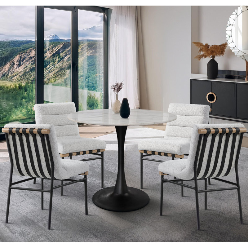 Meridian Furniture Holly Dining Table + 4 Dining Chair Set, Cream
