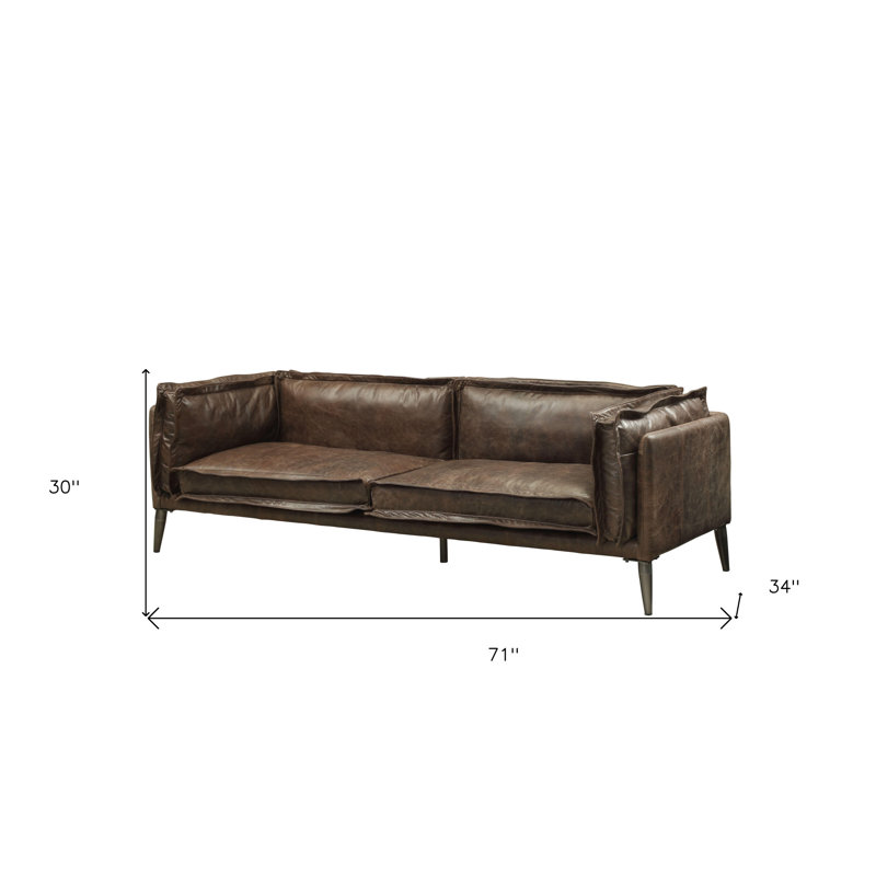 Causeuse en cuir fleur 71 po chocolat et argent
