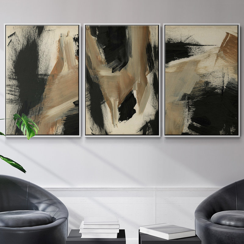 Baked Paintstrokes I, ensemble de 3 toiles encadrées sur toile, Blanc, H 40 po x l 78 po