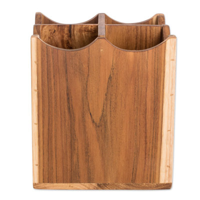 Novica Handmade 100% Organized Teak Silverware Server