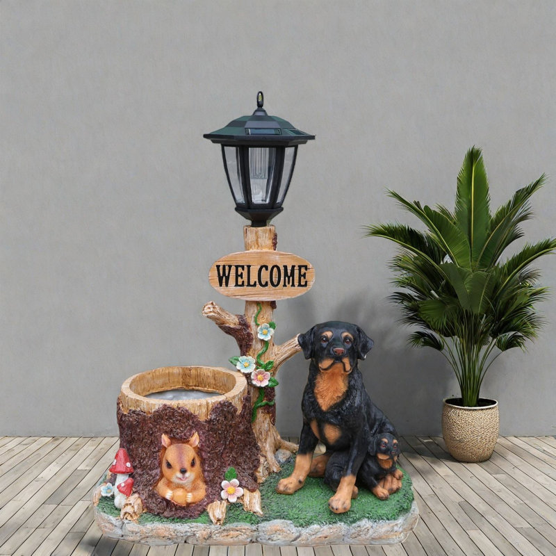 Jardinières lumineuses solaires, décoration Rottweiler rustique en résine 21,65 po pour la maison