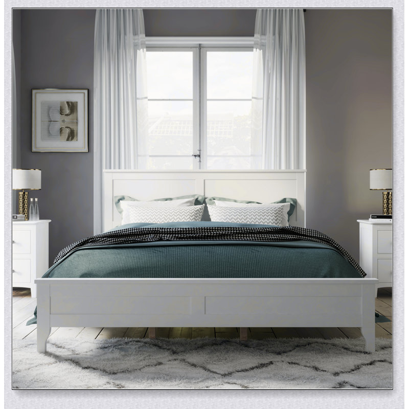 Modern White Solid Wood Platform Bed