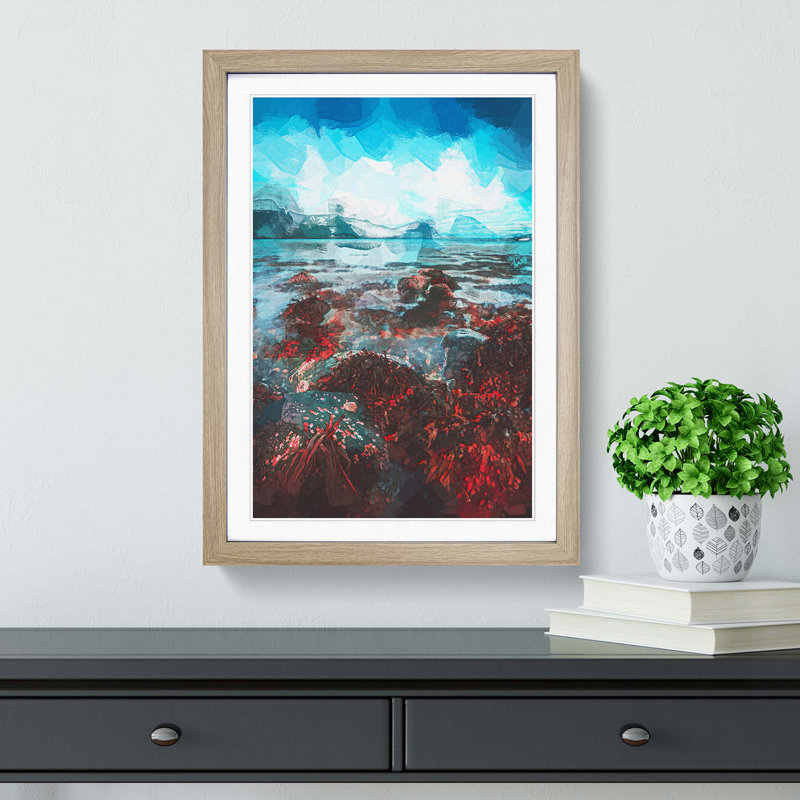 Hjorungavag in Norway in Abstract - Picture Frame Graphic Art Print, 36cm H x 27cm W x 2cm D, Oak Framed