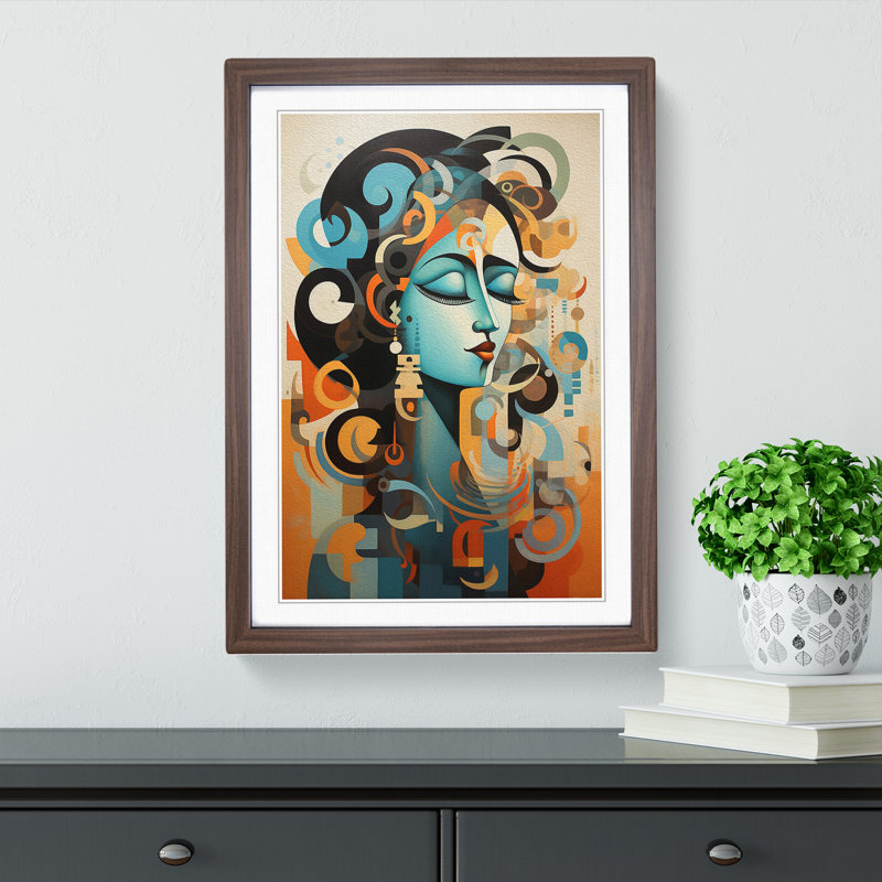 Indian Woman Dadaism No.2 - Single Picture Frame Print on Wood, 64cm H x 46cm W x 2cm D, Walnut Framed