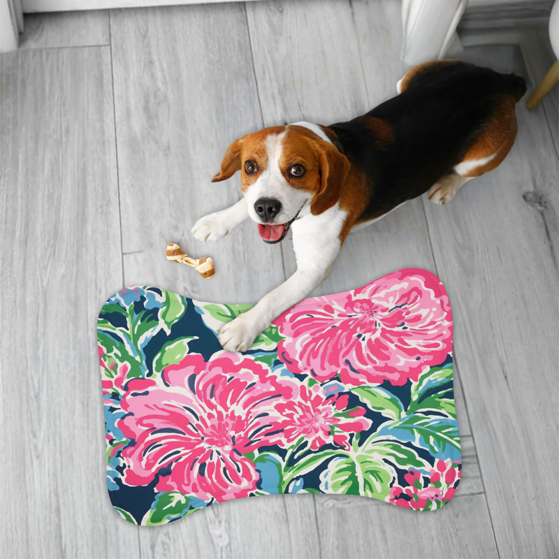 Soft Pink Florals - 1 Piece Bone Shape Feeding Mat