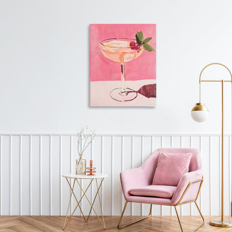 Toile rose cocktail et cerises, design par Riley B, H 20 po x l 16 po