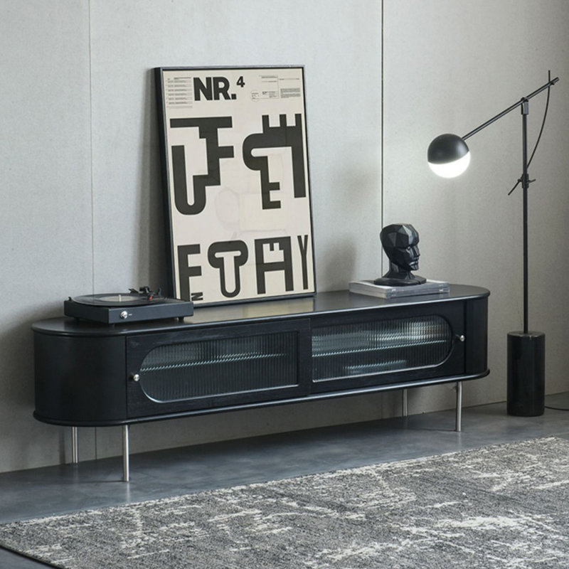 Meuble télé moderne en bois massif noir, H 18,9 po x L 70,87 po x l 15,75 po, Noir