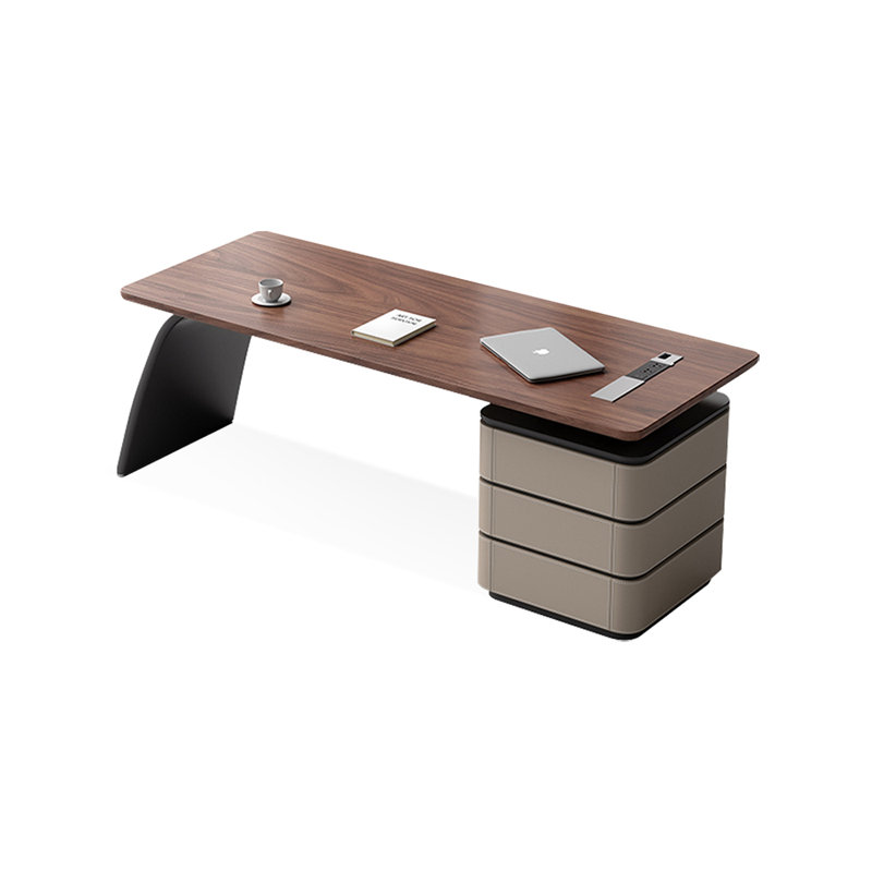 Bureau rectangulaire en bois manufacturé avec 3 tiroirs, Brun, H 29,53 po x l 62,99 po x P 27,56 po