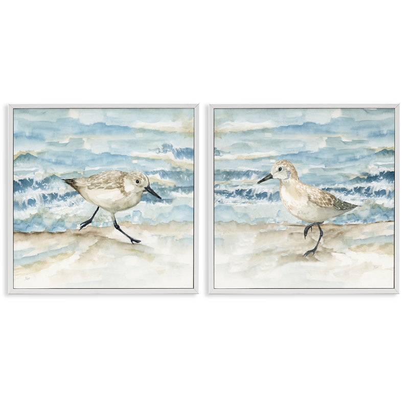 Ensemble de giclées encadrées Sandpipers, H 12 po x l 12 po, Estampe numérique encadrée blanc bord de mer