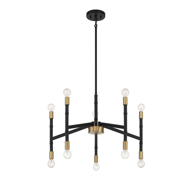 Lustre 10 lumières Dedria en noir mat avec accents laiton chaud