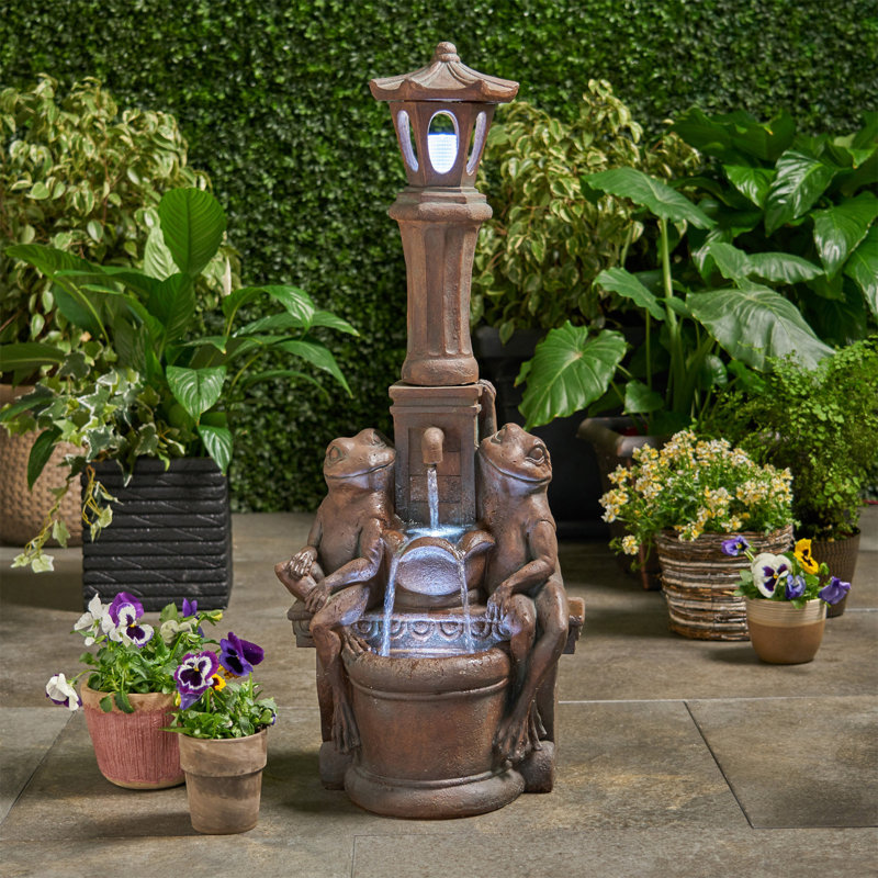 Los Sapos Outdoor Weather Resistant Floor Fountain with Lights