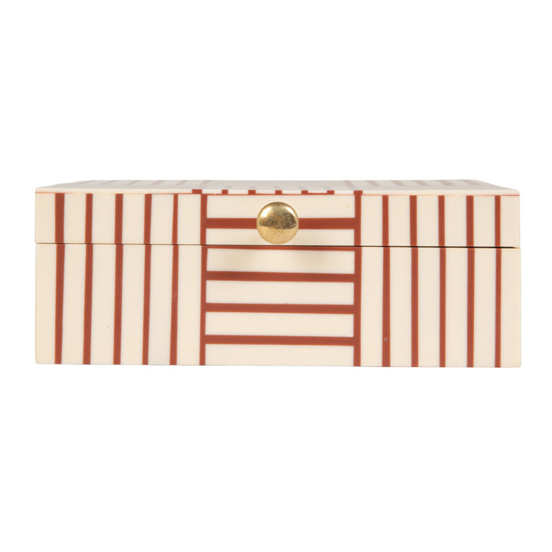 Jona Orange & White Striped Resin Storage Box, Orange