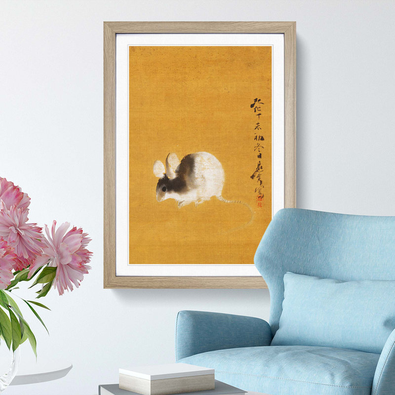 Mouse by Shibata Zeshin - Framed Print, 65cm H x 48cm W x 2cm D, Oak Framed