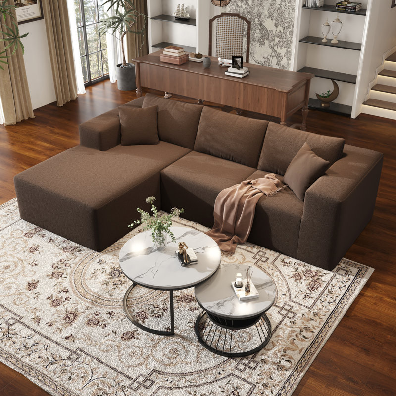 Canapé modulaire Boneless de 108 po avec méridienne en forme de L, canapé modulaire moderne à 4 places avec siège profond, fauteuils rembourrés pour la chambre à coucher du salon, avec coussins de taille de méridienne surdimensionnés, aucun assemblage requis