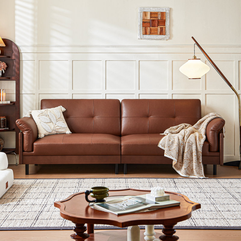 Canapé en cuir surdimensionné de 90,6 po de largeur brun, canapé-lit modulaire luxueux à 4 places avec sièges profonds et accoudoirs larges, causeuse rembourrée de style moderne Mid-Century pour salon
