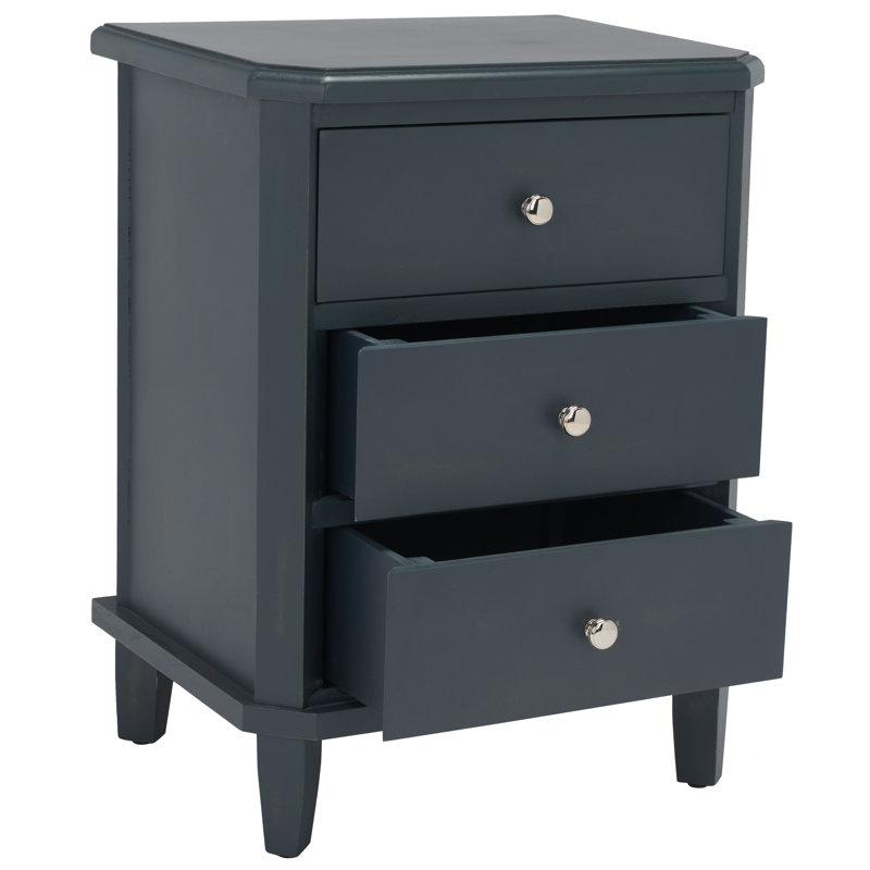 Applonia Solid Wood 3 - Drawer End Table, Steel Teal