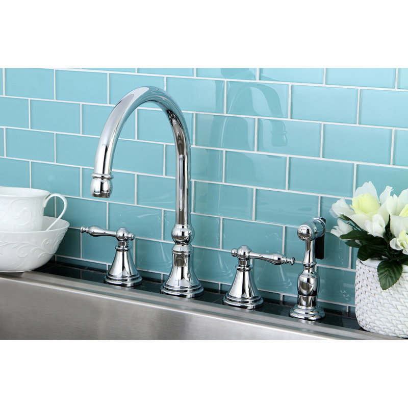 Kingston Brass Governor Double-Handle 4-Hole Widespread Kitchen Faucet with Brass Sprayer, Polished Chrome