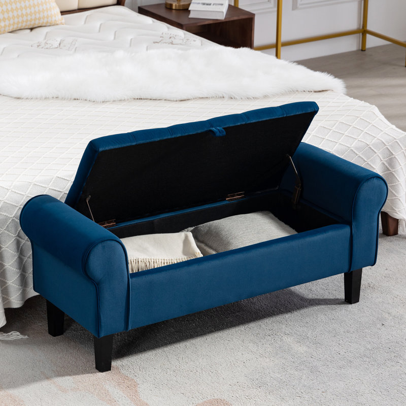 Jillia Velvet Upholstered Storage Bench, Blue