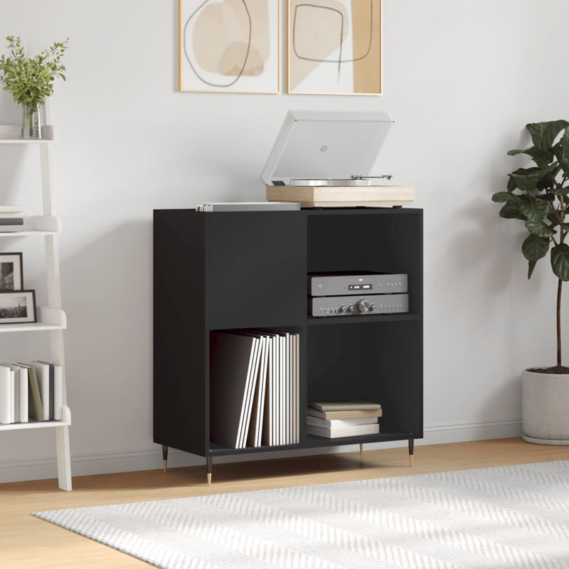 Record Cabinet 84.5 x 38 x 89 cm Engineered Wood, Black