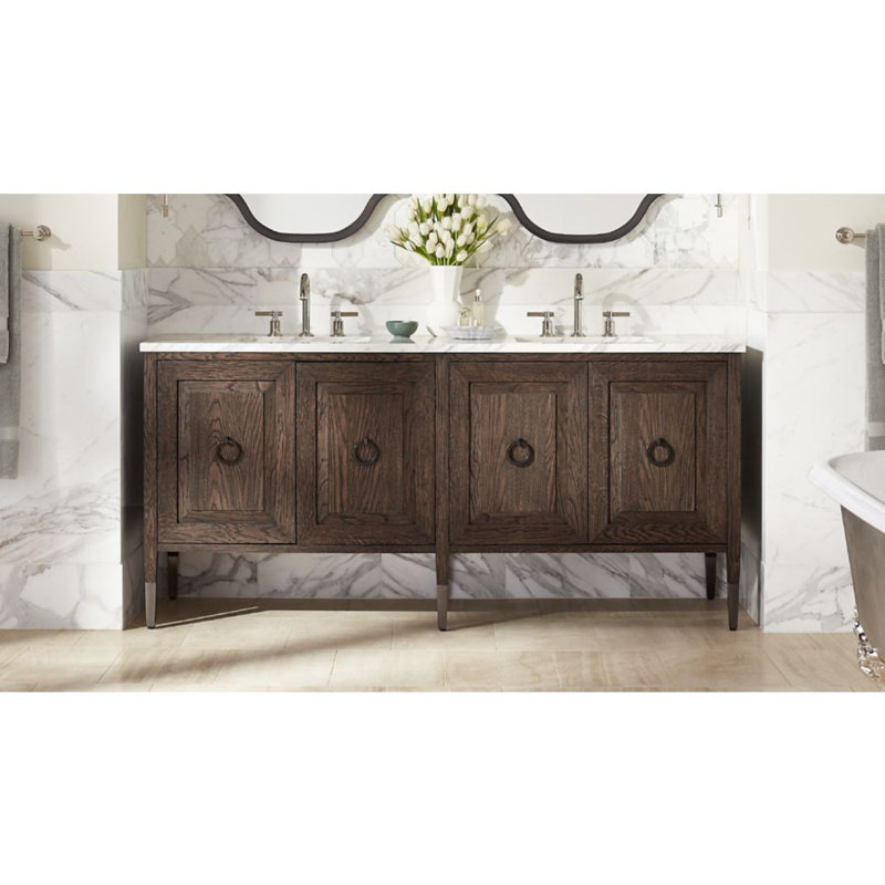 Willowmere 71" Double Bathroom Vanity Base Only, Weathered Oak Drift/Antique Bronze