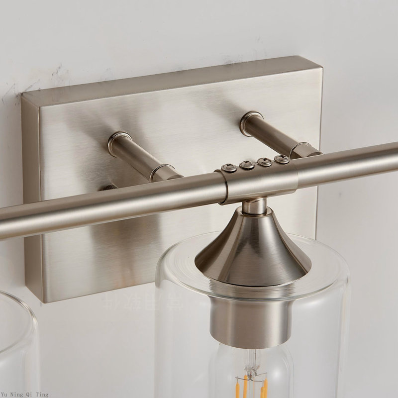 Applique murale 6 lumières en nickel nickel brossé pour salle de bain, verre cylindrique transparent, 6 lumières argent