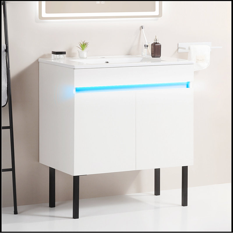 Meuble-lavabo simple avec plateau Robertus, Blanc