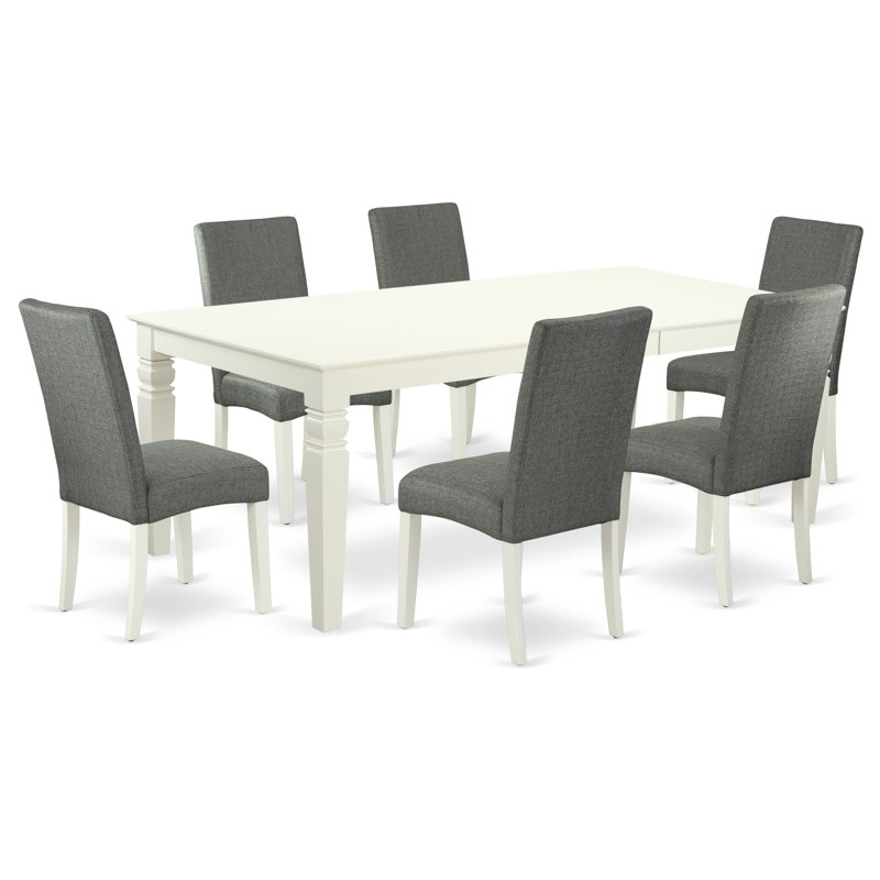 Ensemble de table de salle à manger 7 pièces 7 pièces Modernes, Blanc lin, 7 Pieces: Table, 6 Chairs, Gris