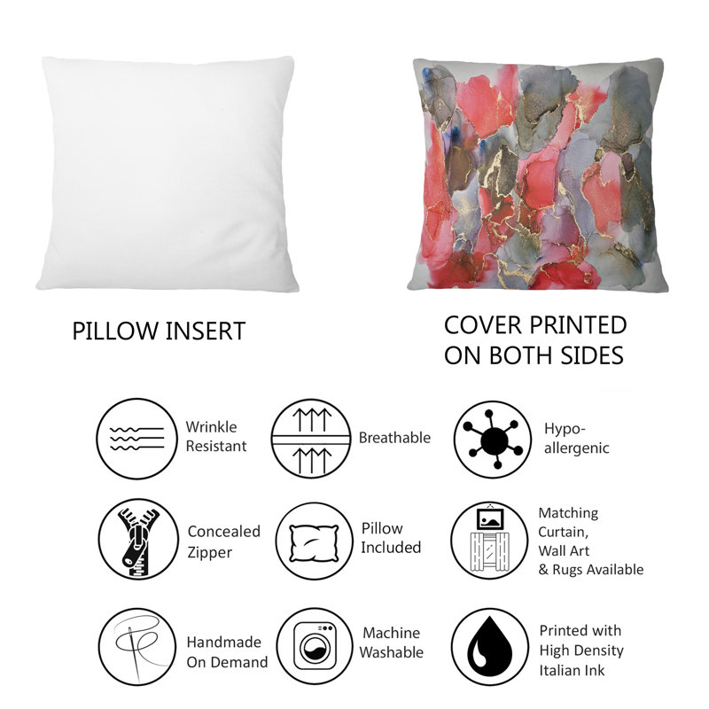 Coussin décoratif rouge et gris abstrait et luxueux abstrait 12 po x 20 po