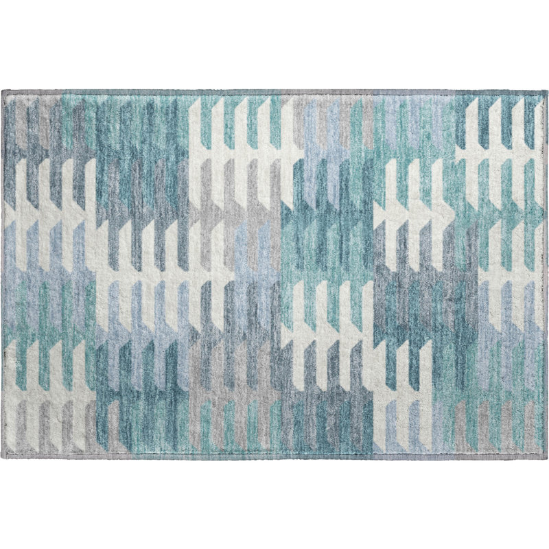 Premium Machine Washable Mayfield AMF2328 Geometric Rug, 1'8" x 2'6", Teal