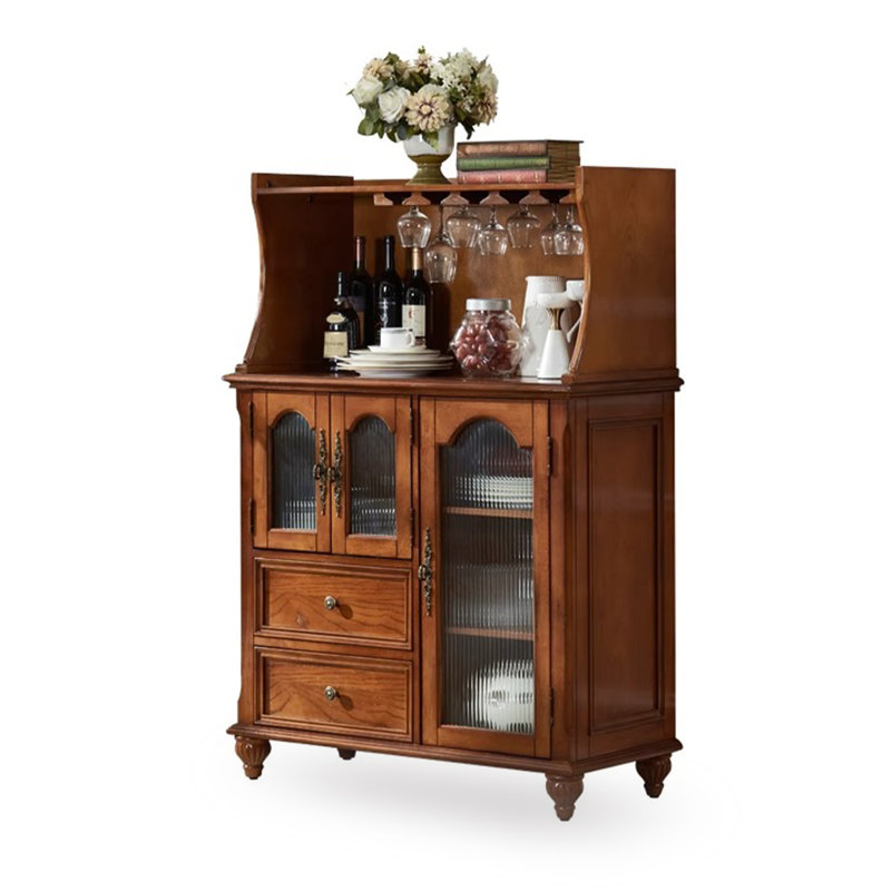 Buffet en bois de cerisier massif et verre, H 55,91 po x l 39,37 po x P 17,72 po