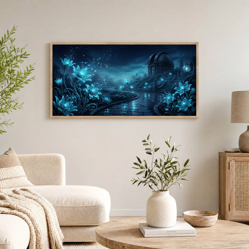 Glowing Blue Mechanical Flowers at Observatory Canvas Wall Art