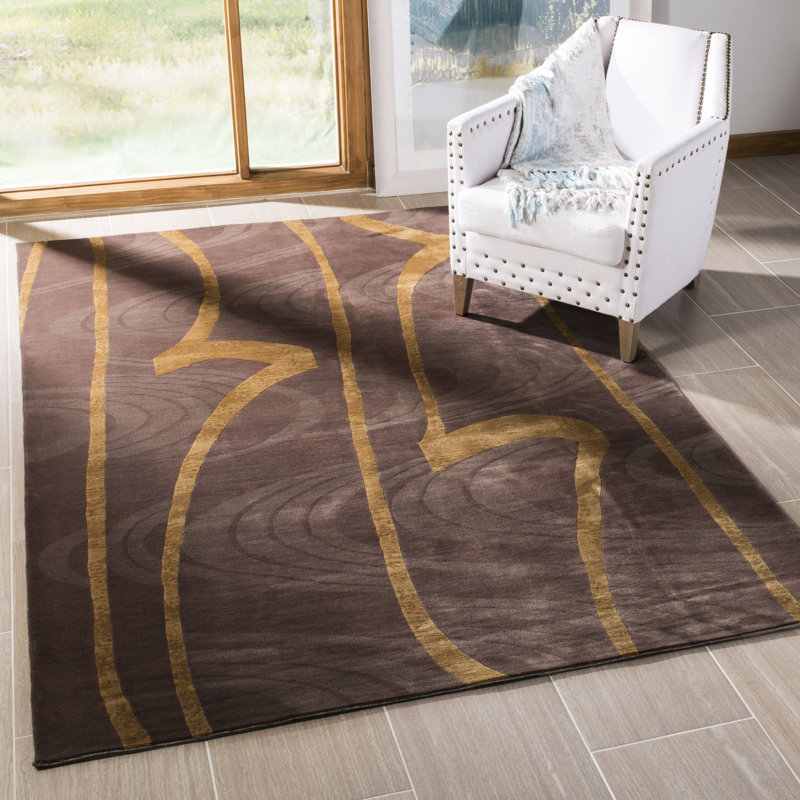 Tapis brun / doré en soie / laine Annielou, Tapis de couloir 2 pi 6 po x 10 pi