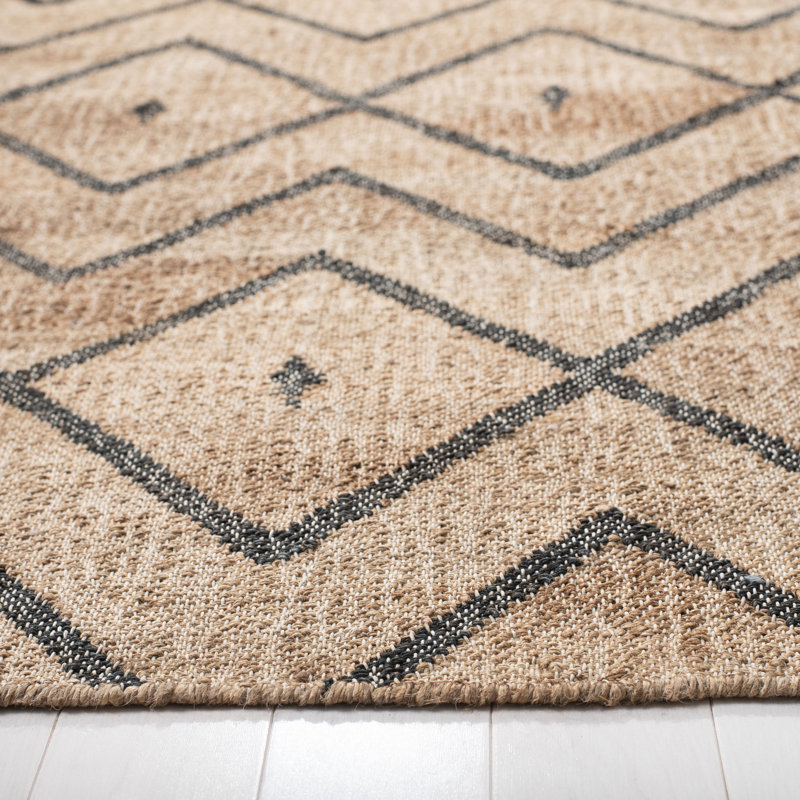 Tapis géométrique en jute tissé à la main Hawes, Tapis de couloir 2 pi 3 po x 13 pi