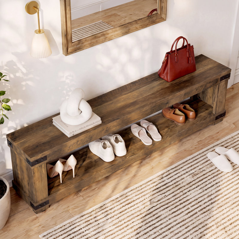 Upholstered Engineered Wood Bench with Shelves